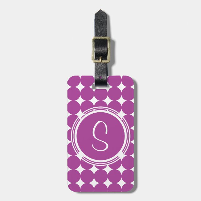 Purple Polka Dot Monogram Luggage Tag (Front Vertical)