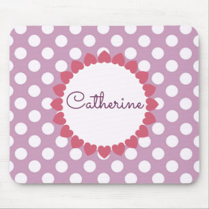 Purple Polka Dot Name in Hearts Cute Mouse Mat