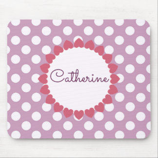 Purple Polka Dot Name in Hearts Cute Mouse Mat