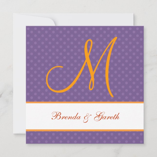 Purple Polka Dot Pattern Monogram Wedding Z209 Invitation (Front)