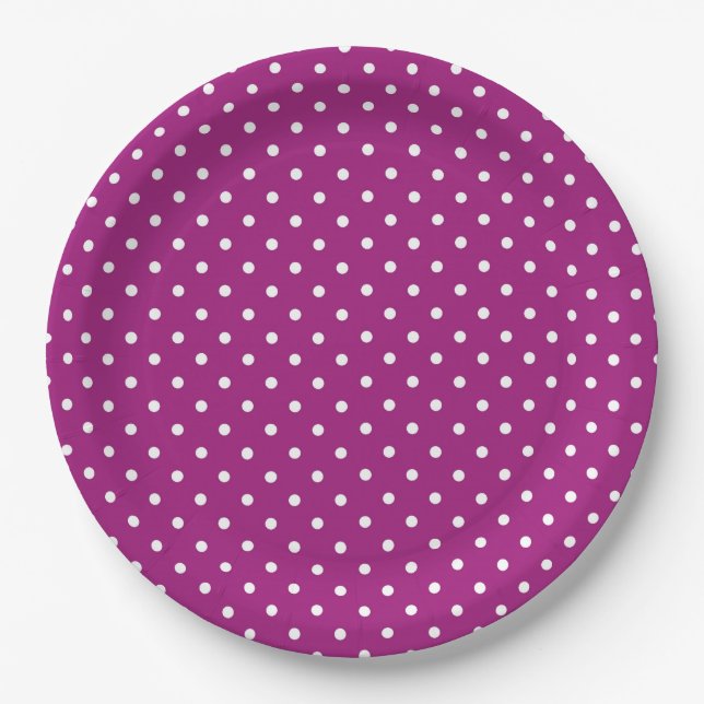 Purple Polka Dot Pattern Paper Plate (Front)