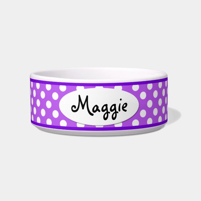 Purple Polka Dot Personalised Small Dog Bowl (Front)