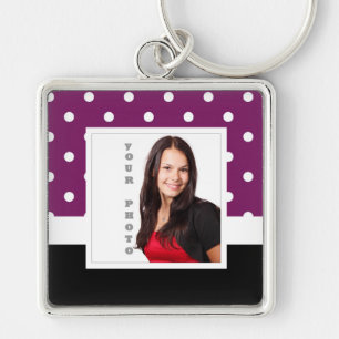 Purple polka dot photo template key ring