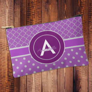 Purple Polka Dot Quatrefoil Accessory Pouch