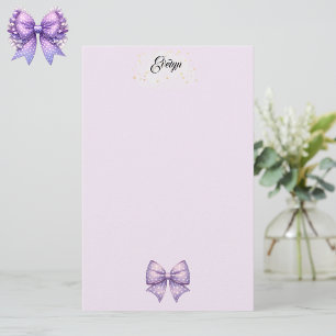 Purple Polka Dot  Ribbon Stationery