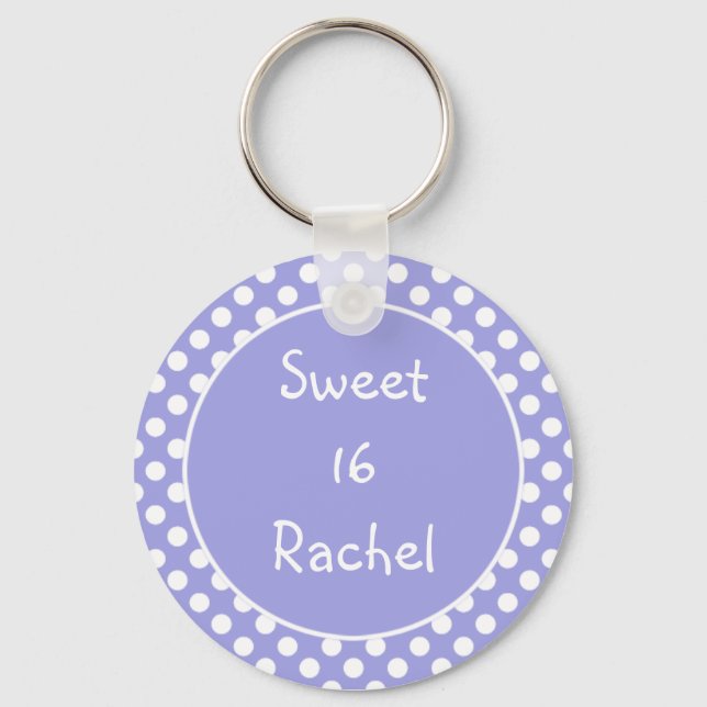 Purple Polka Dot Sweet 16 Keychain (Front)