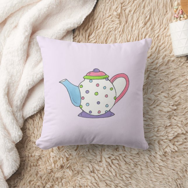 Purple Polka Dot Tea Party Pot Teapot Design Cushion (Blanket)