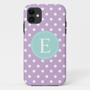 Purple Polka Dot Teal Monogram iPhone 11 Case