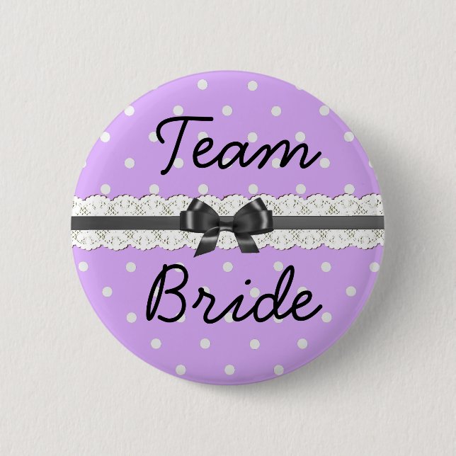 Purple Polka Dot Team Bride Bachelorette Party 6 Cm Round Badge (Front)
