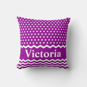 Purple Polka Dots and Chevrons Cushion