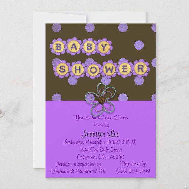 Purple Polka Dots Baby Shower Invitation (Front)