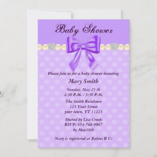Purple Polka Dots Bow Baby Shower Invitation