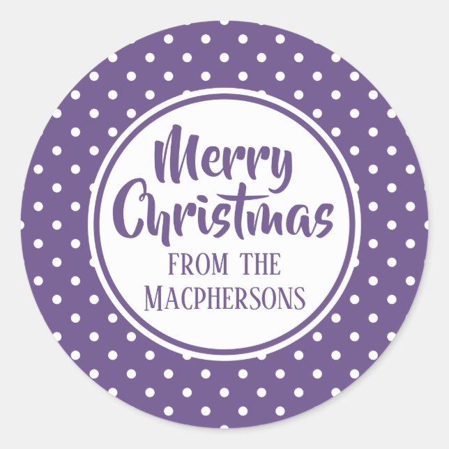 Purple Polka Dots Christmas Stickers (Front)