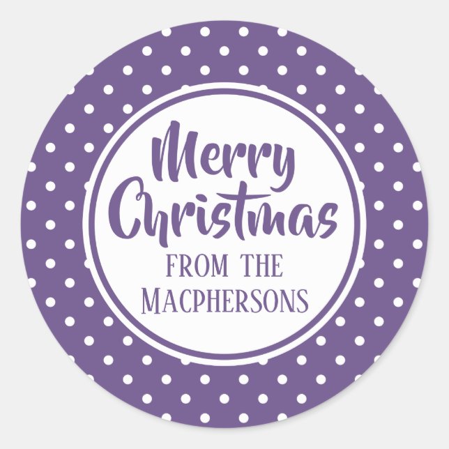 Purple Polka Dots Christmas Stickers (Front)