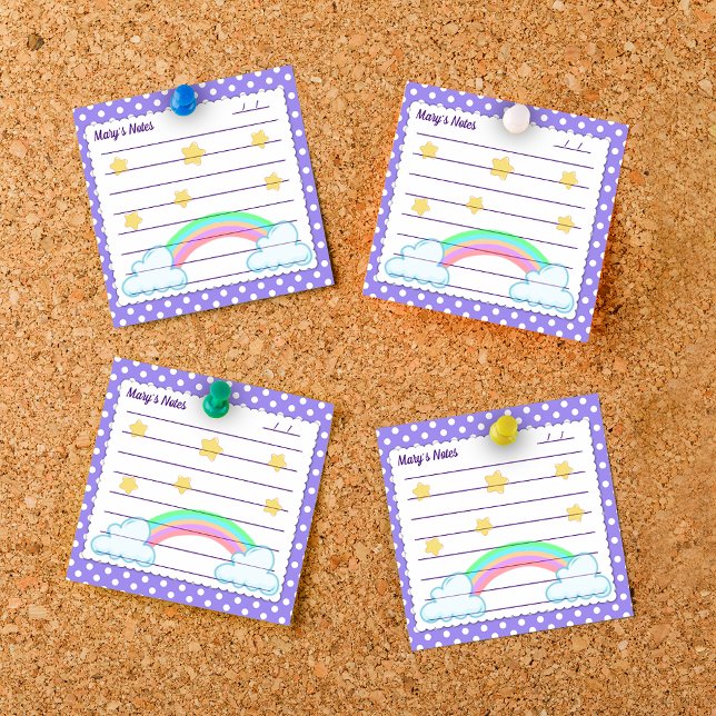 Purple polka dots, cute stars & rainbows 3" x 3" post-it notes (Creator Uploaded)
