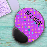 Purple polka dots  gel mouse mat<br><div class="desc">Purple polka dots gel mouse pad - Fun mouse pad for any kid or teen. Customise the name and give them a comfy and useful mousepad.</div>