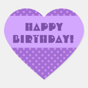 Purple Polka Dots Happy Birthday Heart Sticker