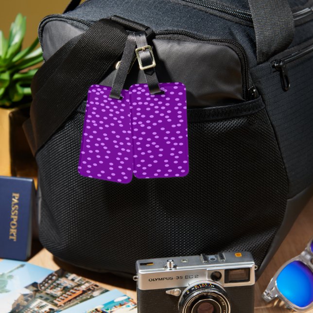 Purple Polka Dots Luggage Tag (Front & Back)