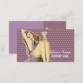 purple polka dots martini rockabilly pin up girl business card (Front/Back)