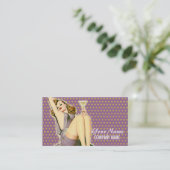 purple polka dots martini rockabilly pin up girl business card (Standing Front)