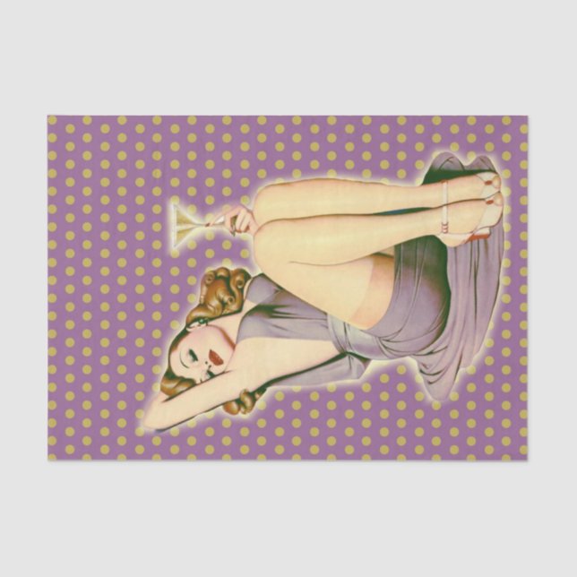purple polka dots martini rockabilly pin up girl tissue paper (Front)