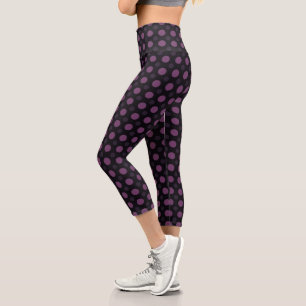 Purple Polka dots on black Capri Leggings