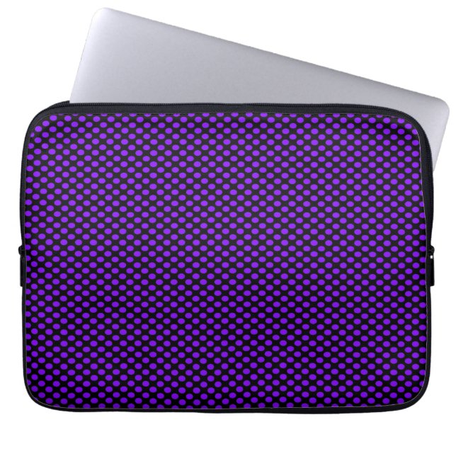 Purple Polka Dots on Black Laptop Sleeve (Front)