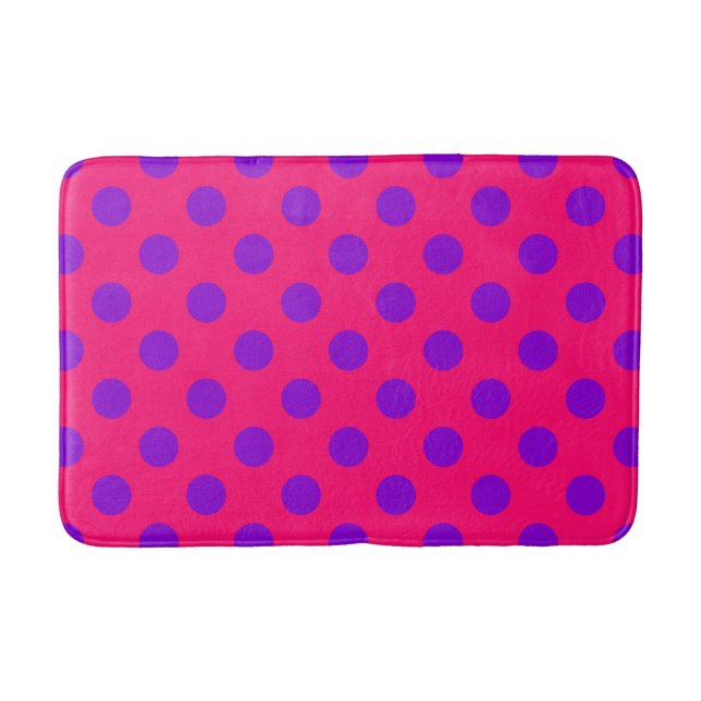Purple polka dots on cerise bath mat (Front)