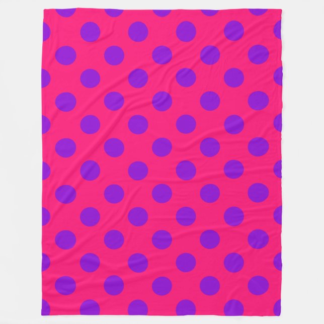 Purple polka dots on cerise fleece blanket (Front)