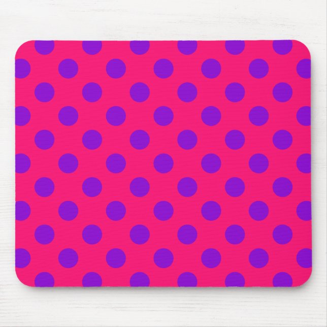 Purple polka dots on cerise mouse mat (Front)
