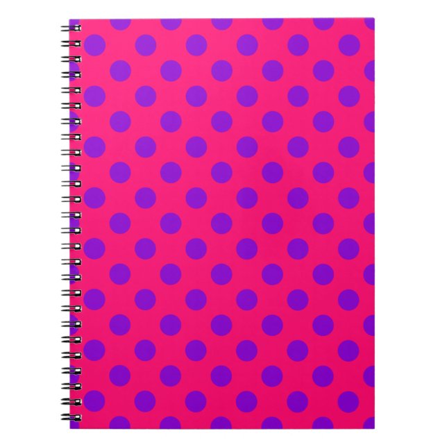 Purple polka dots on cerise notebook (Front)