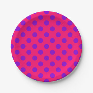 Purple polka dots on cerise paper plate