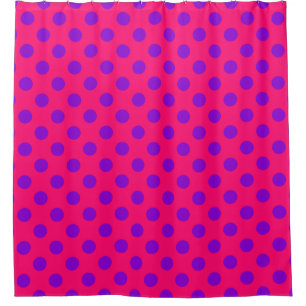 Purple polka dots on cerise shower curtain