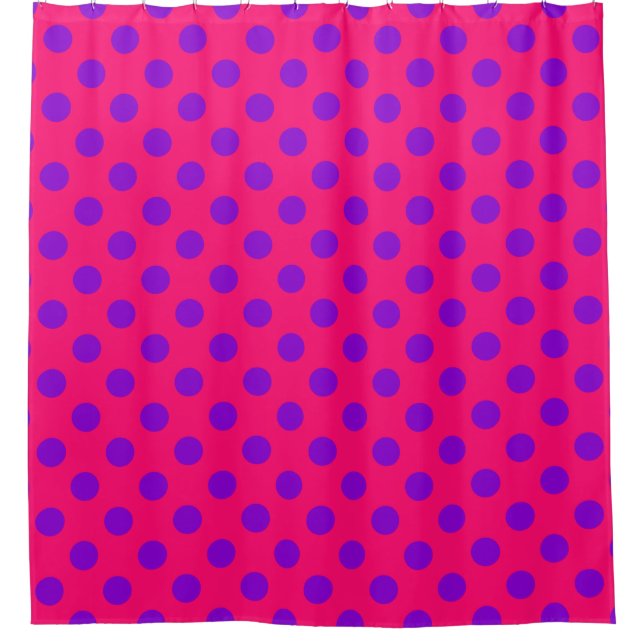 Purple polka dots on cerise shower curtain (Front)