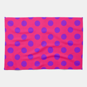 Purple polka dots on cerise tea towel