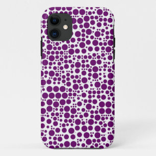 Purple Polka Dots on White Background iPhone 11 Case