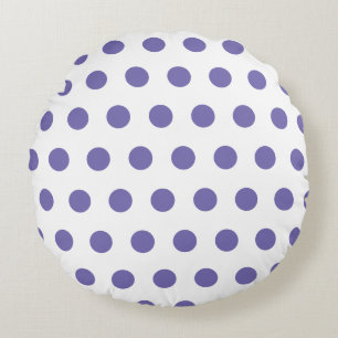 Purple polka dots pattern on white round pillow