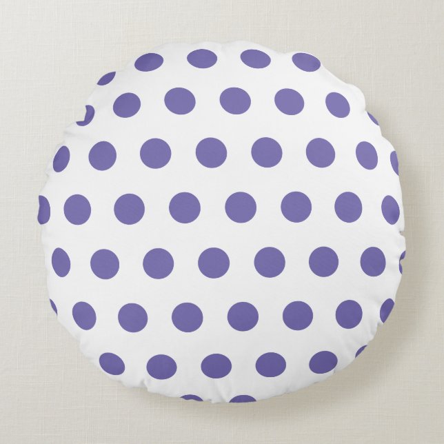 Purple polka dots pattern on white round pillow (Front)
