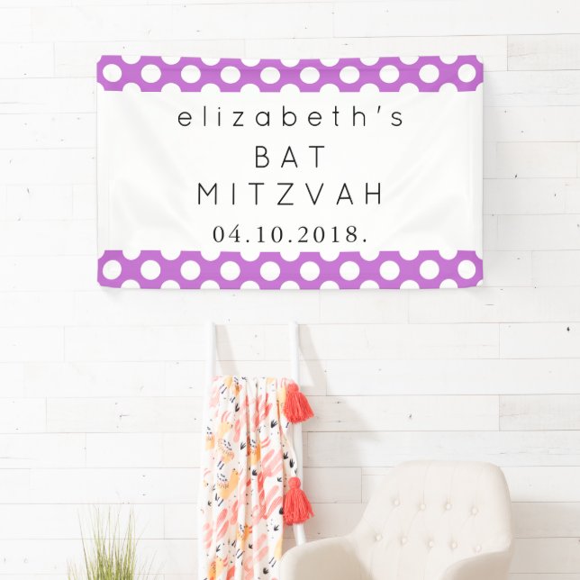 Purple Polka Dots, Polka Dot Pattern, Bat Mitzvah Banner (Insitu)