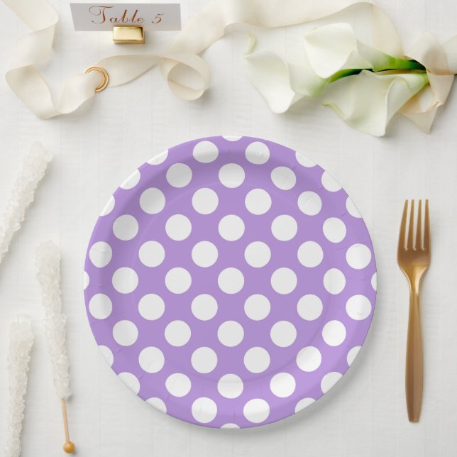 Purple Polka Dots, Polka Dot Pattern, Dots, Dotted Paper Plate (Wedding)