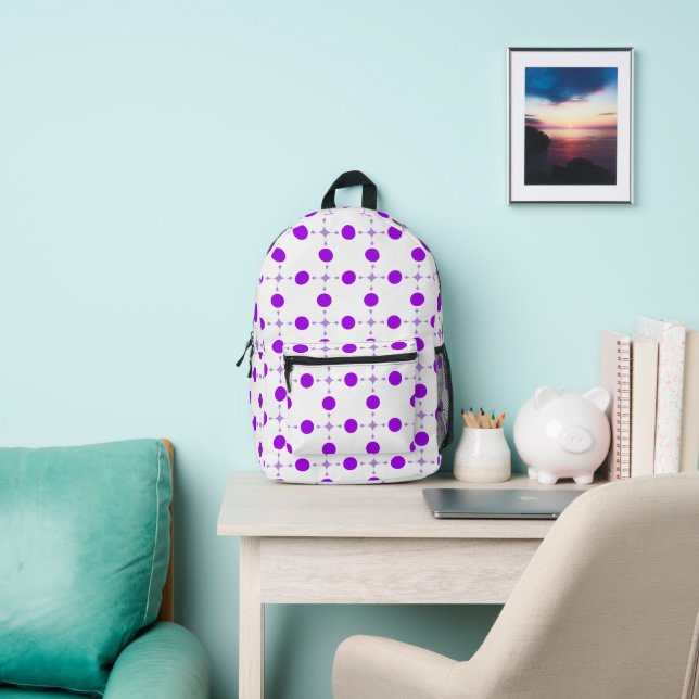 Purple Polka Dots, Polka Dot Pattern, Dots, Dotted Printed Backpack (Insitu)