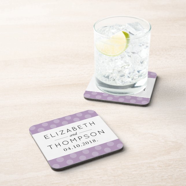Purple Polka Dots, Polka Dot Pattern, Wedding Coaster (Right Side)
