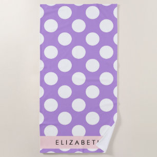Purple Polka Dots, Polka Dot Pattern, Your Name Beach Towel