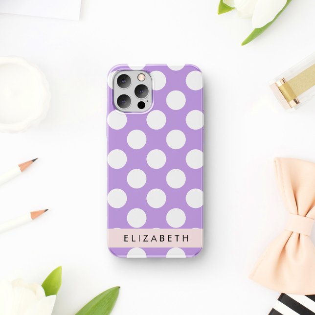 Purple Polka Dots, Polka Dot Pattern, Your Name Case-Mate iPhone Case (Creator Uploaded)