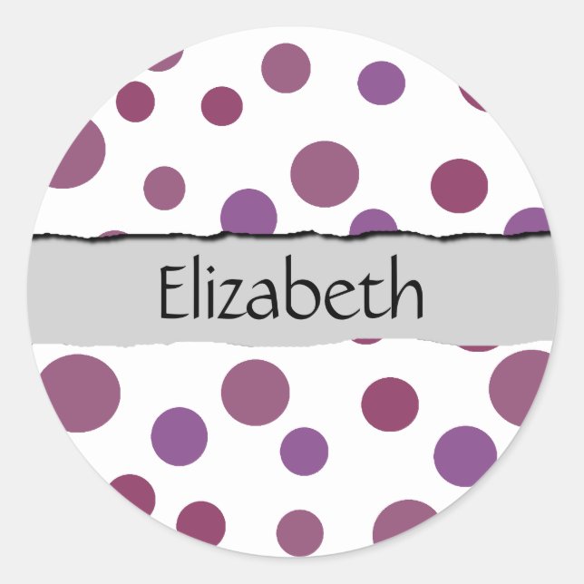 Purple Polka Dots, Polka Dot Pattern, Your Name Classic Round Sticker (Front)