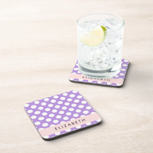 Purple Polka Dots, Polka Dot Pattern, Your Name Coaster