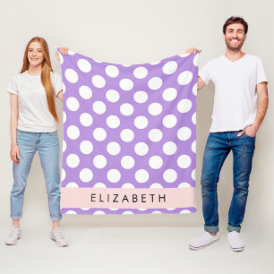 Purple Polka Dots, Polka Dot Pattern, Your Name Fleece Blanket