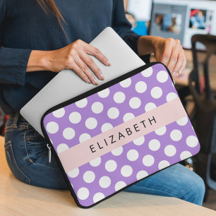 Purple Polka Dots, Polka Dot Pattern, Your Name Laptop Sleeve