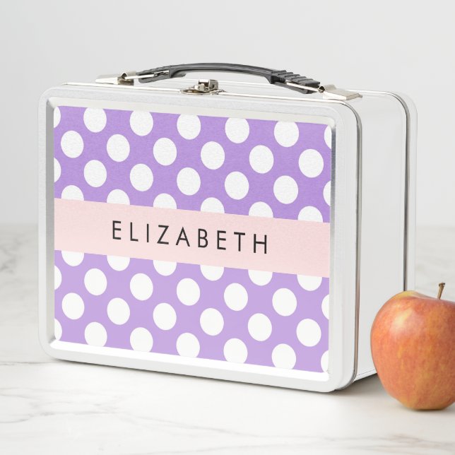 Purple Polka Dots, Polka Dot Pattern, Your Name Metal Lunch Box (In Situ)