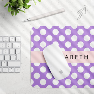 Purple Polka Dots, Polka Dot Pattern, Your Name Mouse Mat